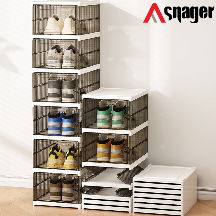 ยอดนิยมที่สุด Snager ชั้นวางรองเท้าแบบพับได้พลาสติกใสมัลติฟังก์ชั่นปิดป้องกันฝุ่นความงาม 6 ชั้นไม่ A