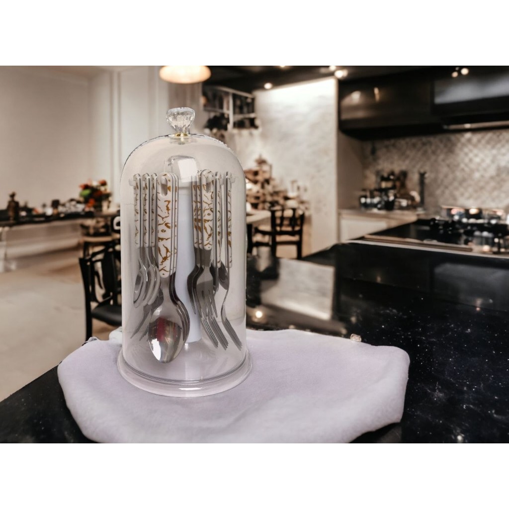 Vicenza I ช้อนและส้อม Vicenza VM248S สีดํา 26 ชิ้น ลายหินอ่อน