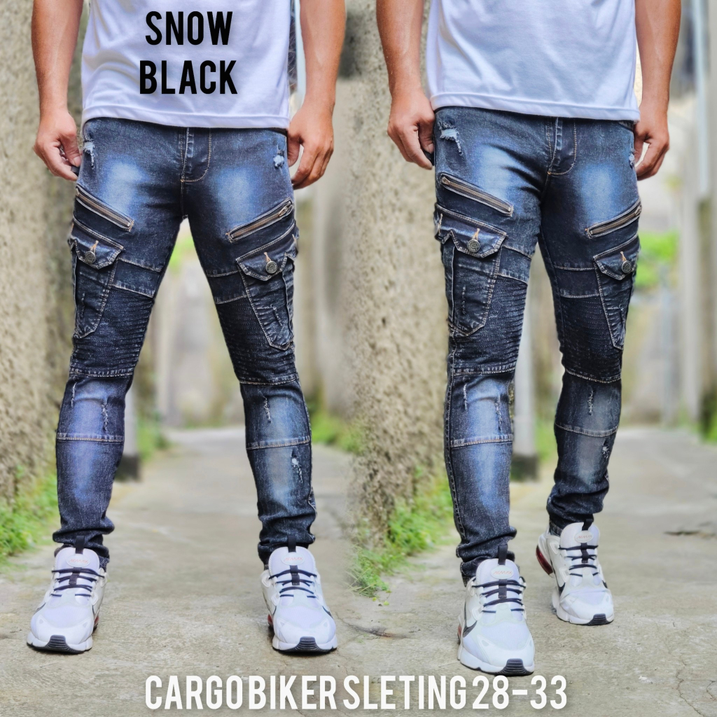 กางเกงผู้ชาย Ripped Jeans Puring Bikers Briel Biker Pants - Mens Cargo Biker Jeans Clana Long Mens L