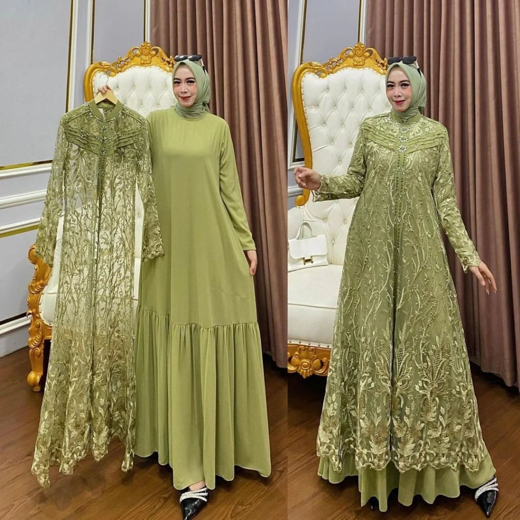 Gamis Sage รุ่นด้านนอก Clarissa วัสดุ Ceruty Mix Brocade เลื่อมแอพลิเคชันเชิญชุด 2025