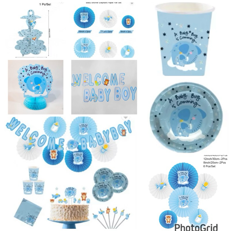 BABY BOY BIRTHDAY PARTY DECORTATION PLATE CUP TABLECLOTH BANNER BABY BOY