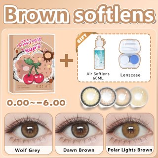 [0.00s/d-6.00]buy 1get 2 Mysticeyes softlens minus 1 pasang Brown Series softlens 14.0-14.5mm+air softlens 60ml+1 lenscase