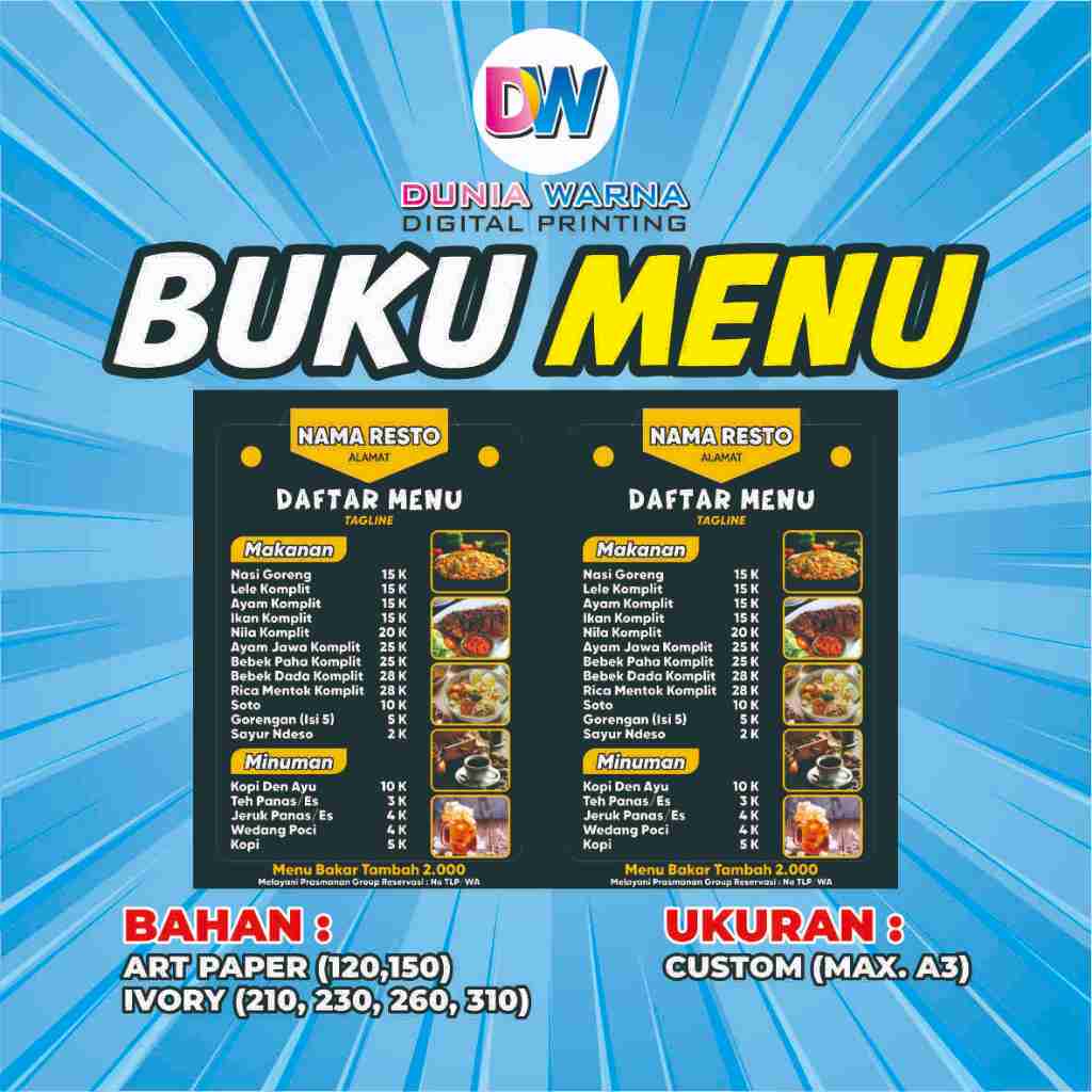 คุณราคา รายการ/PRINT FOOD & DRINK MENU LIST/CUSTOM MENU LIST