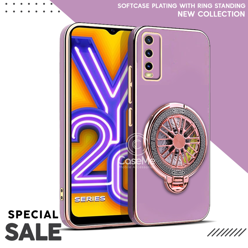 Vivo Y20 Y20s Y20i Y12s Soft Case Stand Holder Ring Fun Silicone Luxury Plating