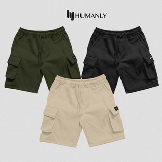 HUMANLY.CO - Paket 3 Pcs Cargo Pendek Pria Celana Pendek Matt Fleece Soft