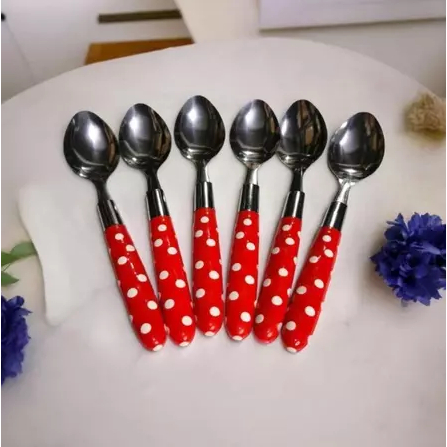 MJ - 1 DOZEN POLKADOT MINI TABLESPOONS - PCS STAINLESS STEEL TABLES RANDOM COLOR