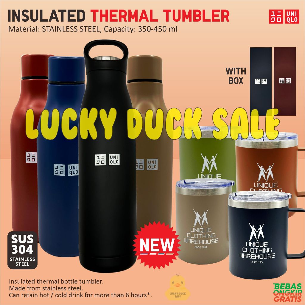 Termos UNIQLO Tumbler Special Limited Edition UNIQLO Mug Arigato Thermos ขวดดื่มชากาแฟสแตนเลส
