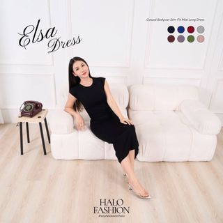 [HaloFashion] Elsa Dress Casual Wanita Bodycon Slim Fit Midi Long Dress