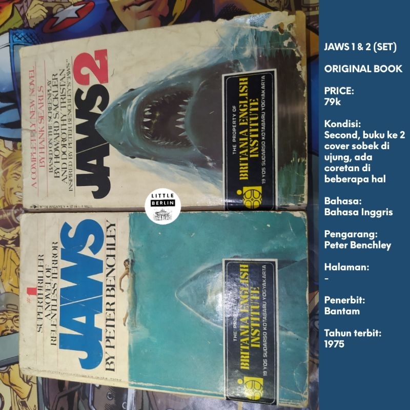 นวนิยายต้นฉบับ JAWS 1 & 2 Peter Benchley English Mass Market หนังสือปกอ่อน Teror Hiu