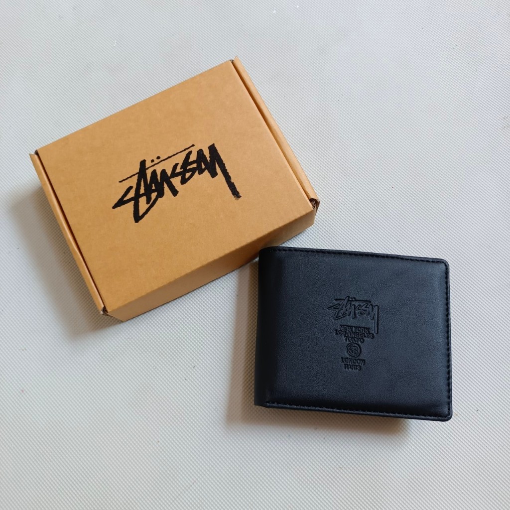 Hitam Stussy Black Leather Wallet - กระเป๋าสตางค์