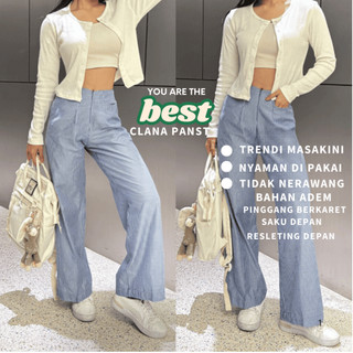 Pants | terbaru Celana Tidur Panjang Wanita Kantor Kuliah kerja Motif Garis salur Kulot Pinstripe salur korean sity kekinian