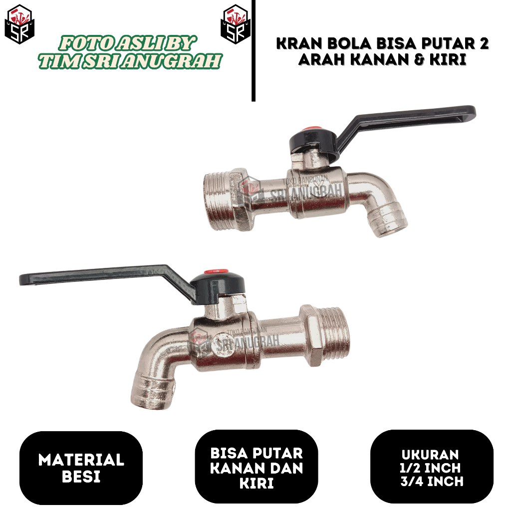 2-WAY BLACK HANDLE BALL WATER FAUCET 1/2" & 3/4" IRON FAUCET