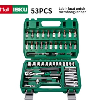 ISKU Kunci Shock Set Kunci Mata Sok 53 PCS Set Socket (1/4 ") Full TOOL KIT Alat Perbaikan Mobil Set