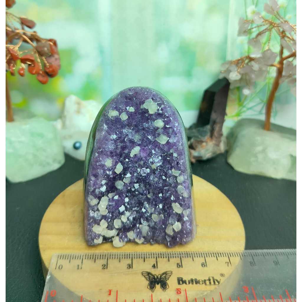 Natural Amethyst Quartz Druzy Geode Stand With Calcite (5)