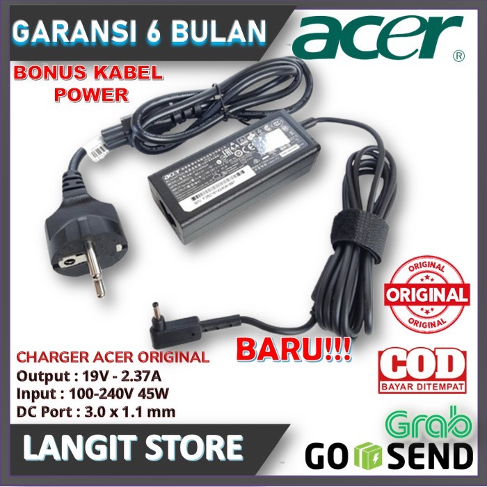 อะแดปเตอร์ชาร์จ Acer ADP-45FE F ADP-45HE D 19V 2.37A DC 3.0 x 1.1 มม. 45W ของแท้