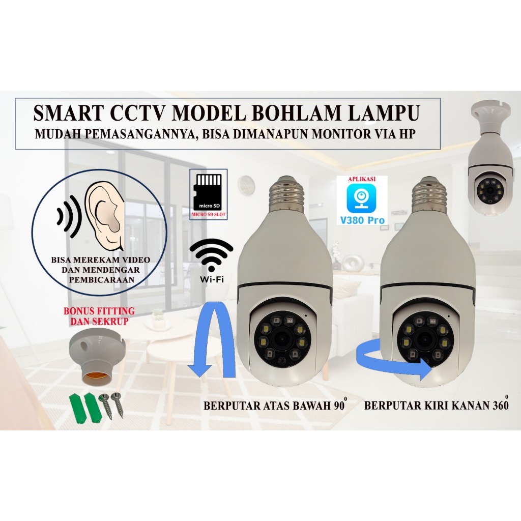 หลอดไฟกล้องวงจรปิดกล้องอัจฉริยะ V380Pro / V380 กล้องวงจรปิด IP แบบพาโนรามา 360