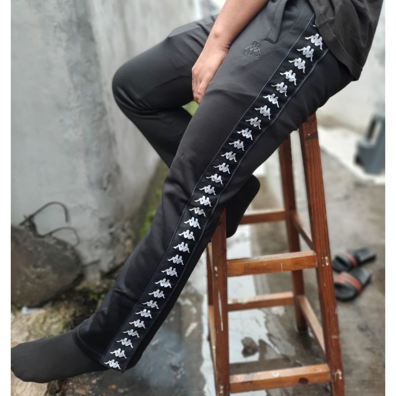 Hitam Kappa TRAINING JOGGER TROUSERS / BLACK STRIPED JOGER / SPORTS TROUSERS / GYMNASTIC TROUSERS PREMIUM TRAINING TROUSERS