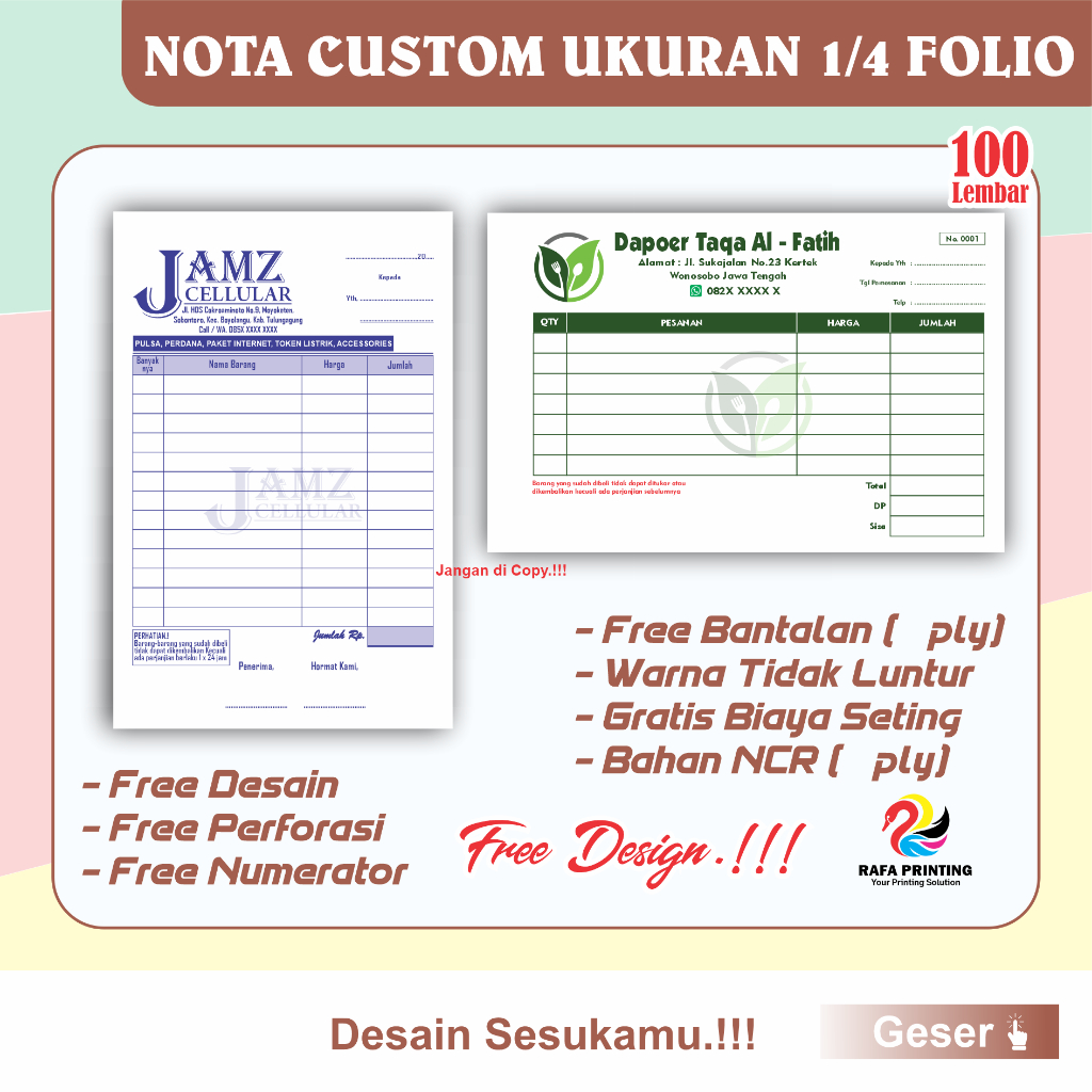 พิมพ์โน๊ตบุ๊คที่กําหนดเอง COUNTER NOTES LAUNDRY NOTES CASH NOTES - NCR - ออกแบบฟรี