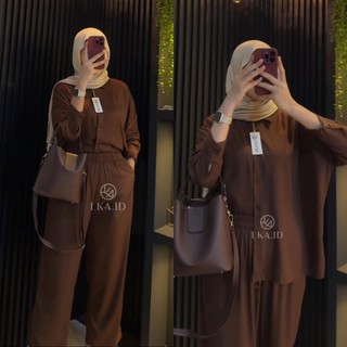 LKA One Set Polos Oversize Rayon Twill Premiun Setelan Kemeja Kulot Wanita Kekinian