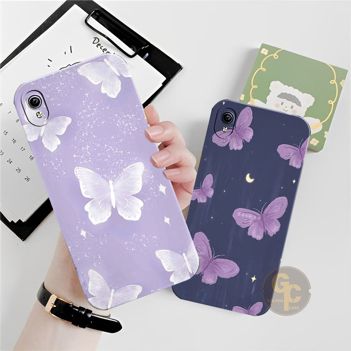 UNGU Silicone VIVO Y91C Y1S Y91 Y71 Y71i Y81 Y83 Y53 Old aesthetic Purple butterfly Motif - เคสน่ารั