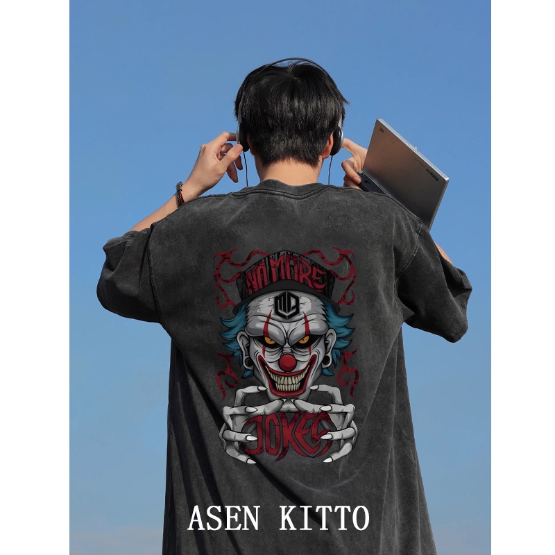 Asen KITTO Clown เสื้อยืดล้างผู้หญิงผู้ชายเสื้อยืดขนาดใหญ่เสื้อผ้า distro ดั้งเดิม 100%