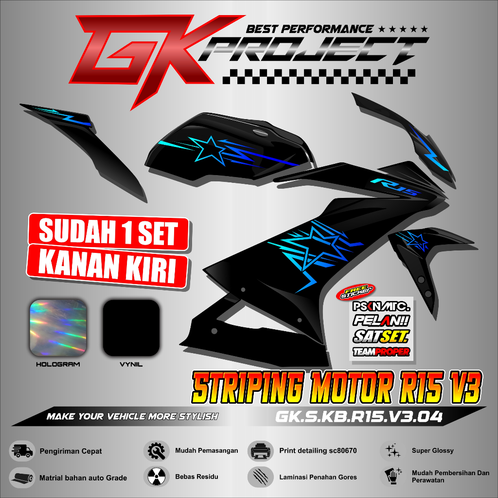 สติ๊กเกอร์แถบ Yamaha R15 V3 | R15 V3 STAR GK 04 สติ๊กเกอร์แถบตัวแปร