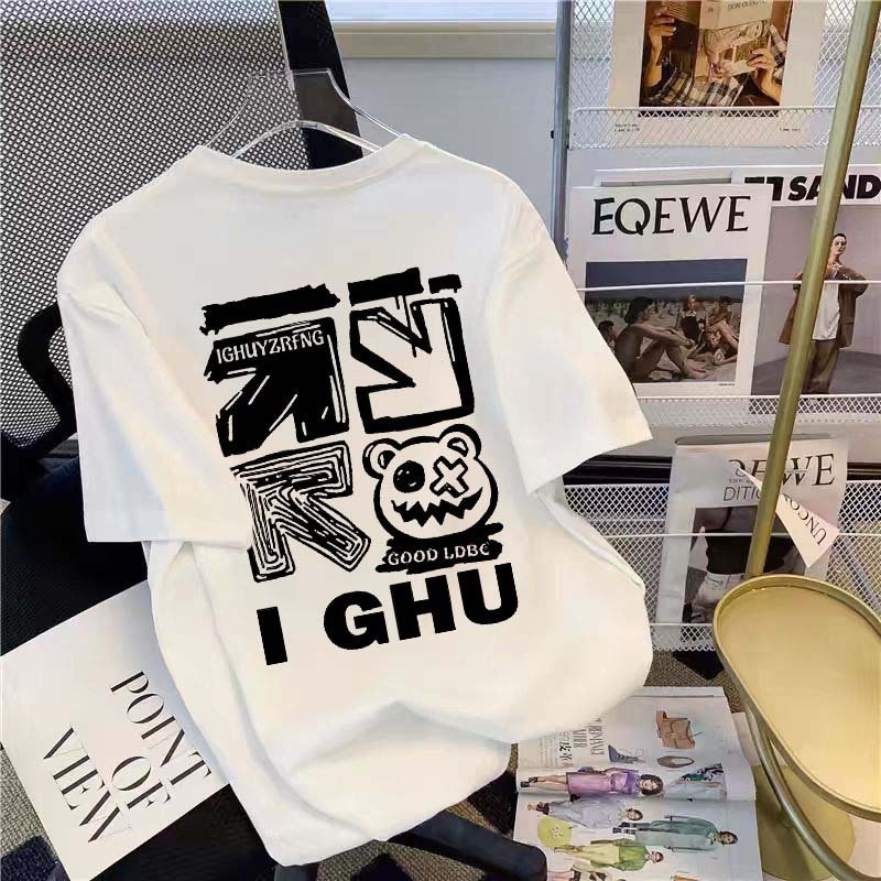 MEMEE เสื้อยืดเย็บปักถักร้อยผ้าฝ้ายนุ่มทรงตรงหนา
