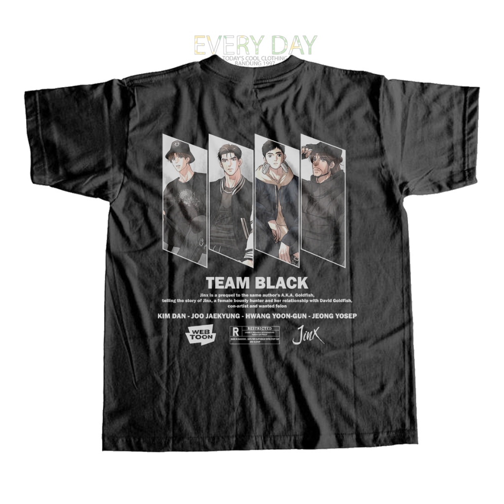 EVERYDAY TEAM BLACK Joo Jaekyung เสื้อยืดการ์ตูน Manhwa JIDX Bl แขนสั้นผ้าฝ้าย 24s