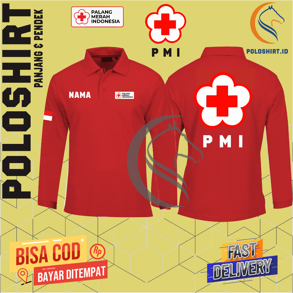 เสื้อยืดคอปก MERAH อินโดนีเซีย Red Cross PMI / เสื้อโปโลอินโดนีเซีย Red Cross PMI ชื่อฟรีมีจําหน่ายใ