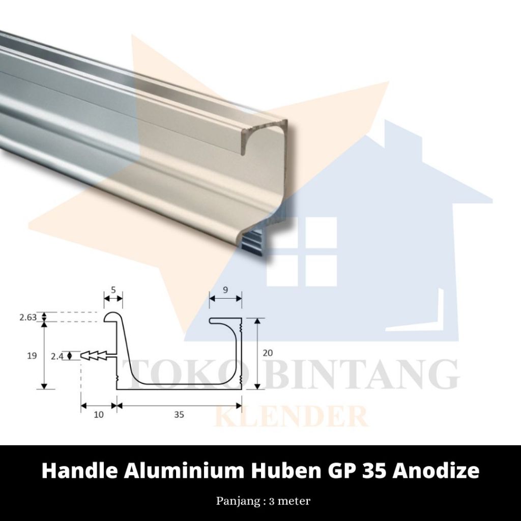 Huben GP 35 Anodized Aluminium Handle Profile