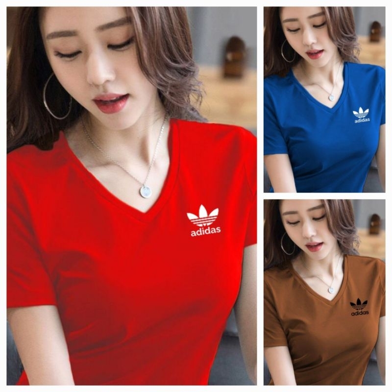 เสื้อยืดท็อปผู้หญิง ads v คอ