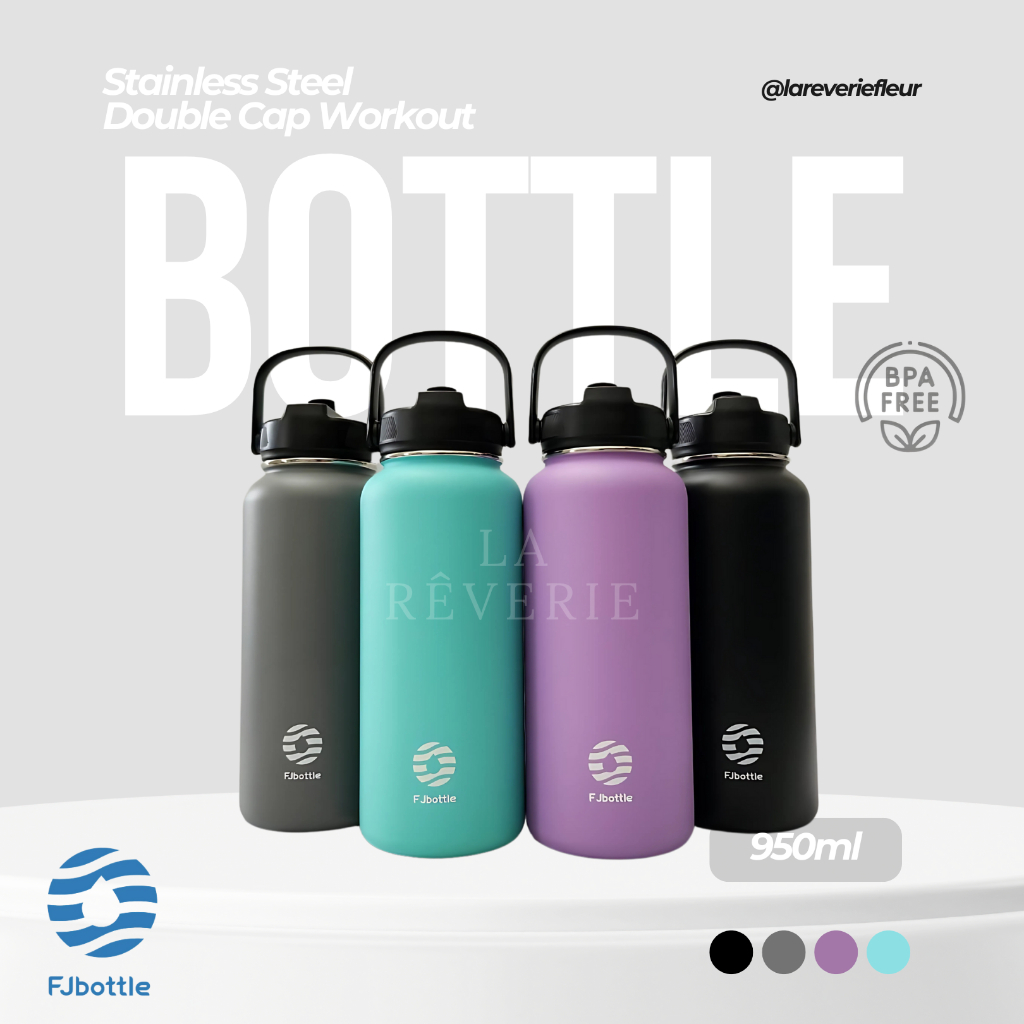 FJBOTTLE - 950ml Stainless Steel Double Cap Workout Thermos Bottle