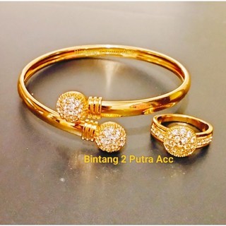 Gelang Titanium Gold Pree Cincin full Permata Perhiasan Wanita Dewasa Anti Karat
