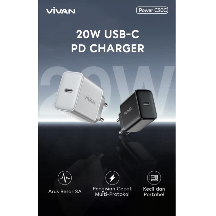 อะแดปเตอร์ชาร์จ Vivan Power C20C USB-C ฟรีสาย Type-C ถึง Type-c [RSJ]
