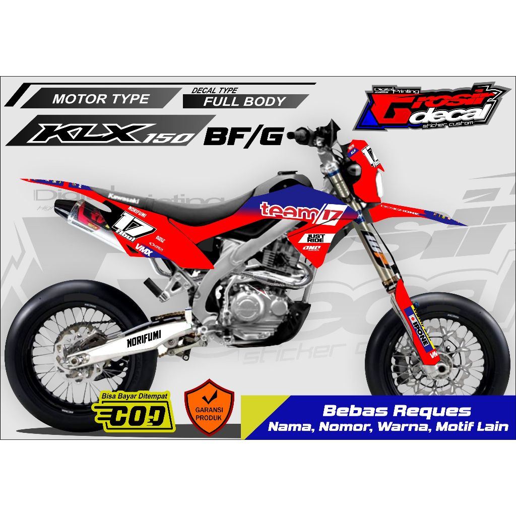 สติ๊กเกอร์รูปลอกสติ๊กเกอร์ KLX 150 BF Full Body Free Request