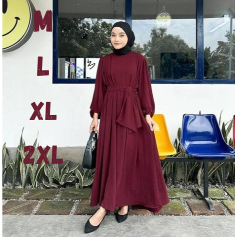 Realine Maxy Dres Crinkle airflow วัสดุมุสลิม gamis เสื้อผ้าสําหรับวัยรุ่นและผู้ใหญ่สําหรับงานแต่งงานอิสลามแขนบอลลูน