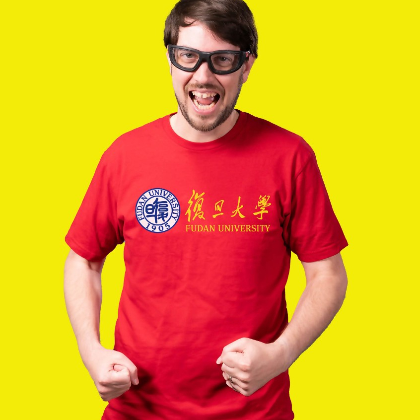 Fudan University Tshirt เสื้อยืดผ้าฝ้ายพรีเมี่ยมสีแดงแขนสั้นเสื้อผ้า