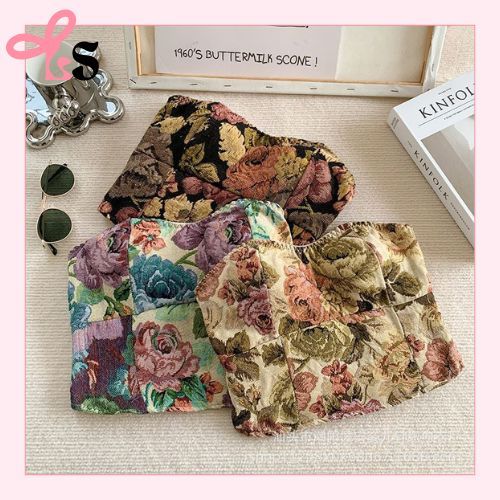 Lovelly Shopping Top Vintage Floral Premium Sabrina Kemben Lace Vest V คอ Crop Top Slim Fit BRK48