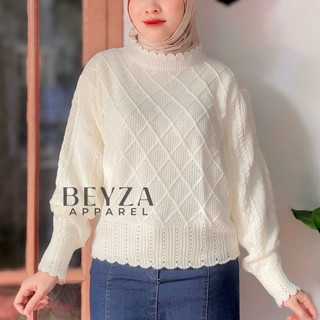 [Beyza Apparel] Amina Blouse Knitt Atasan Wanita Rajut Cable Lucu Bahan Acrylic Rajut Tebal Rajut Adem Outfit Cantik Outfit Santai Knitwear Blouse Rajut Atasan Sweater Basic