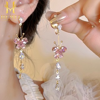 HEMEI D75 ANTING WANITA KUPU-KUPU PERMATA PINK  / AKSESORIS FASHION WANITA JEWERLY PREMIUM ANTI KARAT LUNTUR SOUVENIR HADIAH KADO GIFT