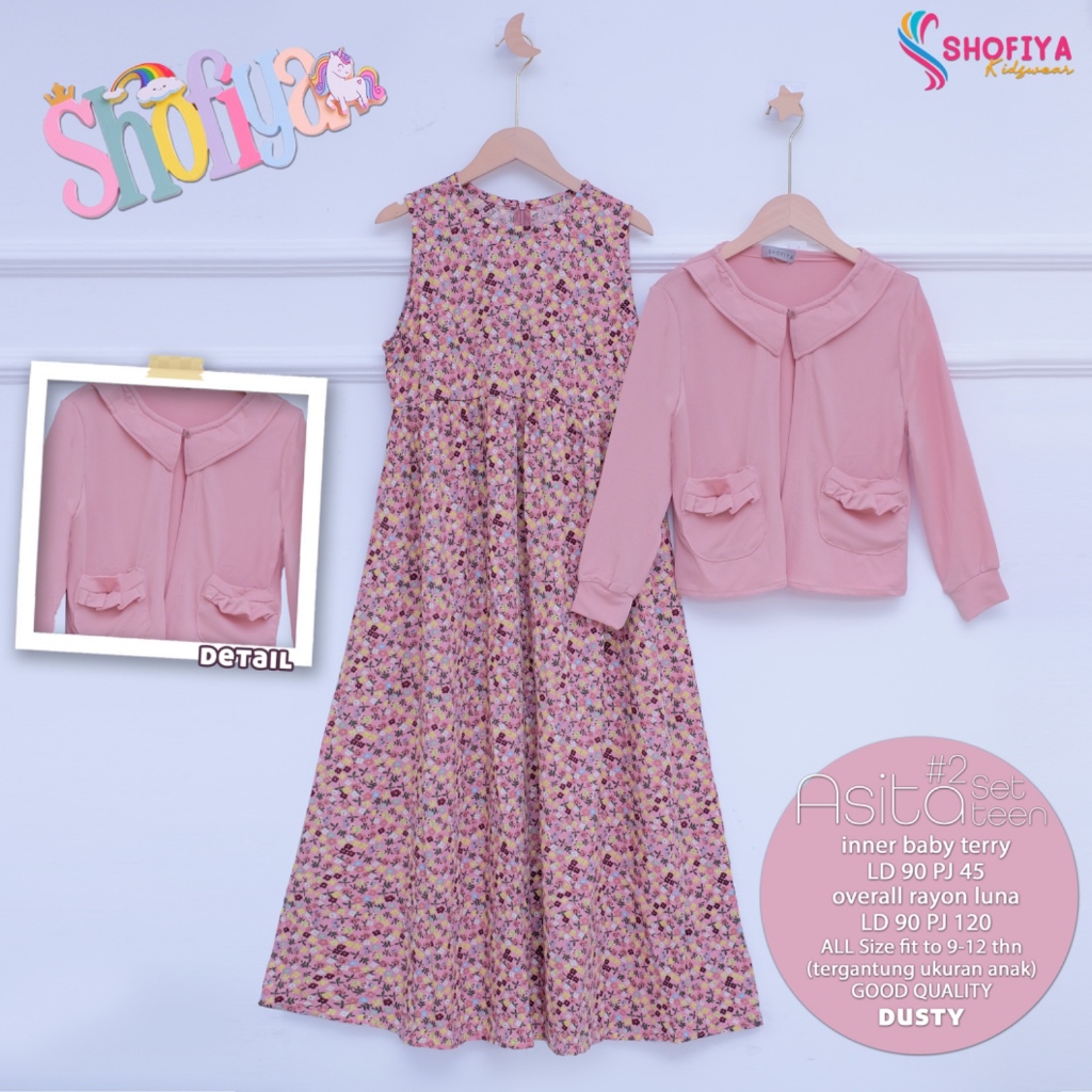 Asita2 ชุด 2 in 1 ชุด gamis over heer สาวมุสลิม ld 90 อายุ 9 -12 ปี เรยอน Eid