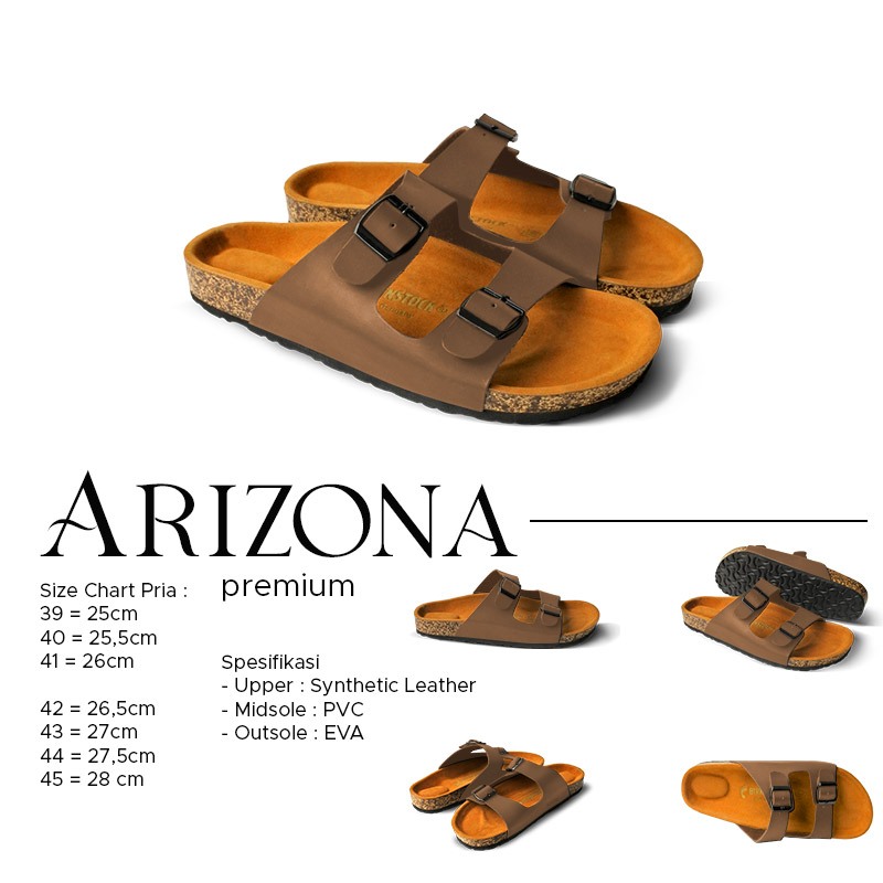 Arizona Mens Sandals Buckle 2 Premium Brown