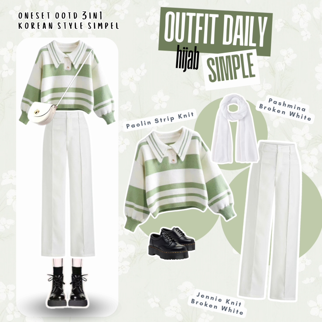 ชุดสูทผู้หญิง Hijab (Pashmina, Paolin Strip Sweater, Culottesเอวสูง) เกาหลีล่าสุด - ES09