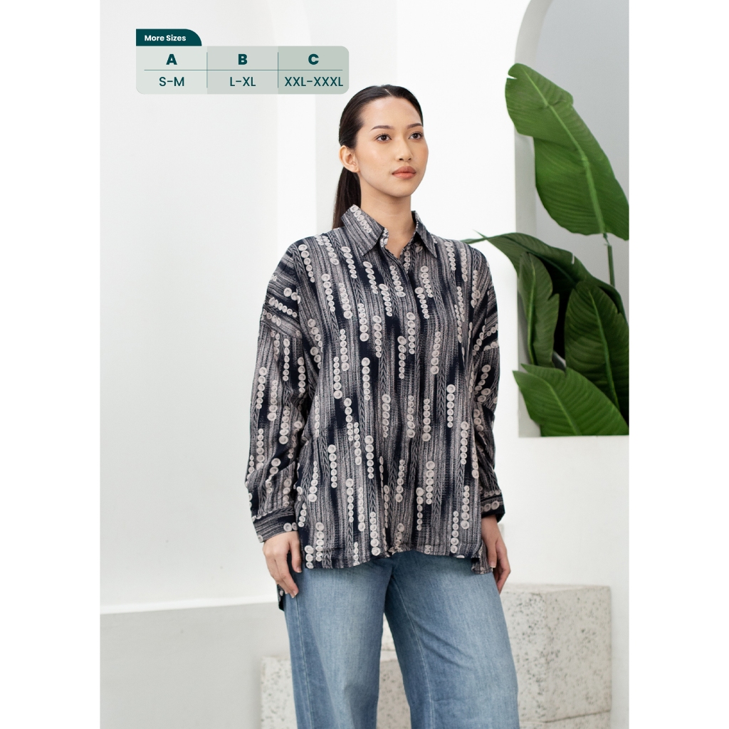 KEMEJA Ixora Jiwon เสื้อโอเวอร์ไซส์ - เสื้อเชิ้ตแขนยาวขนาดใหญ่ของผู้หญิงลายนามธรรม