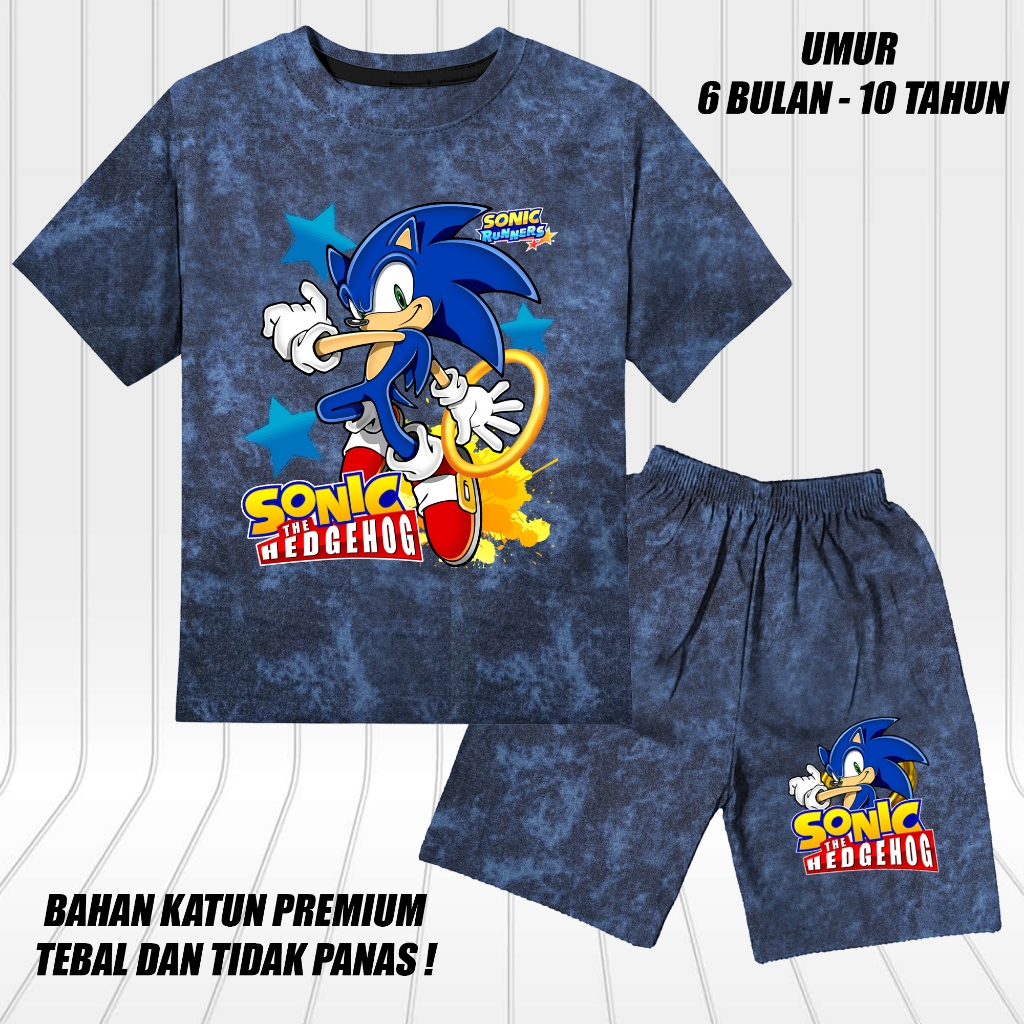 ชุดยีนส์ยีนส์ยีนส์แขนสั้นพิมพ์ลายเด็กผู้ชายชุดเสื้อผ้าเด็กโซนิค