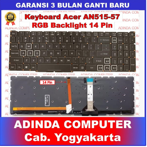 Acer Nitro 5 AN515-44 AN515-43 AN515-54 คีย์บอร์ดแบ็คไลท์ - RGB 14 พิน