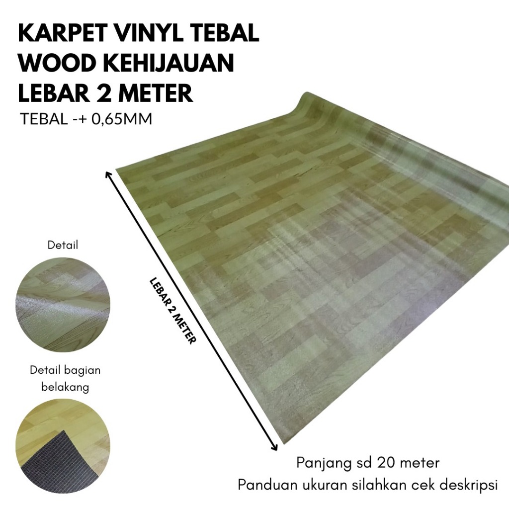 IMPORTED VINYL FLOOR CARPET BY THE METER, 2 X 1m WIDTH - GREEN WOOD Motif