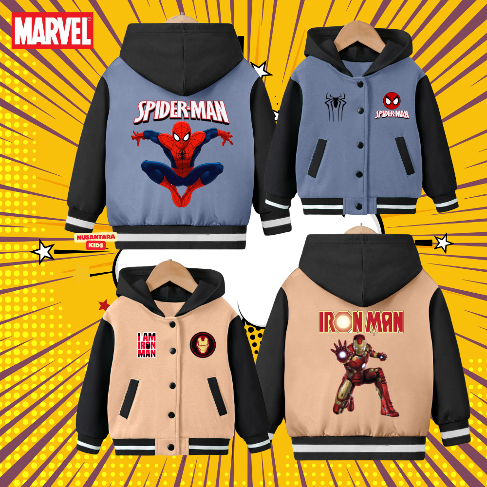 เสื้อแจ็คเก็ตเด็กชาย SPIDER MAN และ IRON MAN VARSITY HOODIE อายุ 2-12 ปี