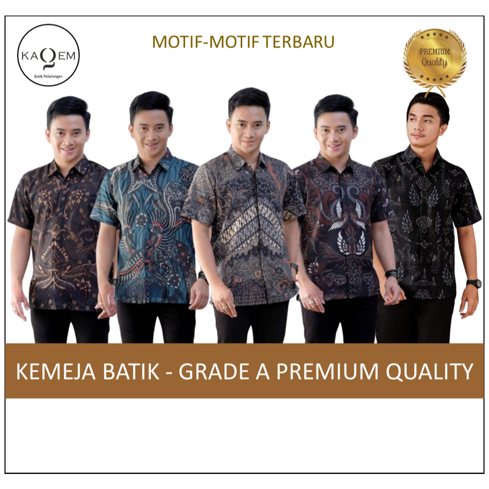 Kemeja Kagem เสื้อเชิ้ตแขนสั้นผู้ชายผ้าบาติกพร้อม Sentani Sawunggaling Weak Teles Baron Manggar Abu Motif