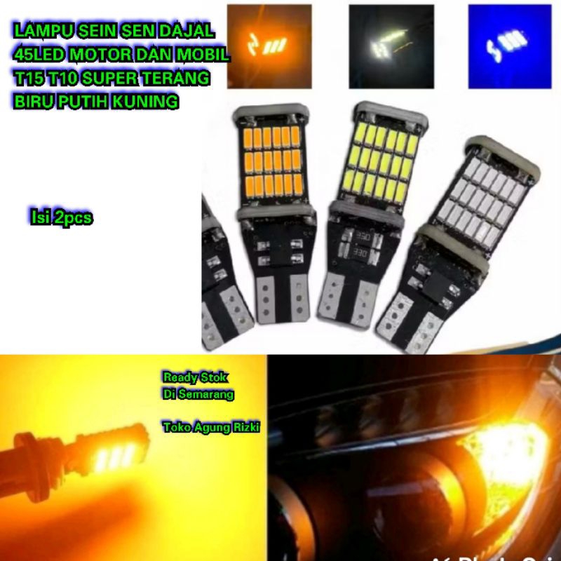45LED รถจักรยานยนต์และรถยนต์ TURN SIGNAL LIGHTS T15 T10 SUPER BRIGHT สีฟ้าสีขาวสีเหลือง COTENTS 2 ชิ
